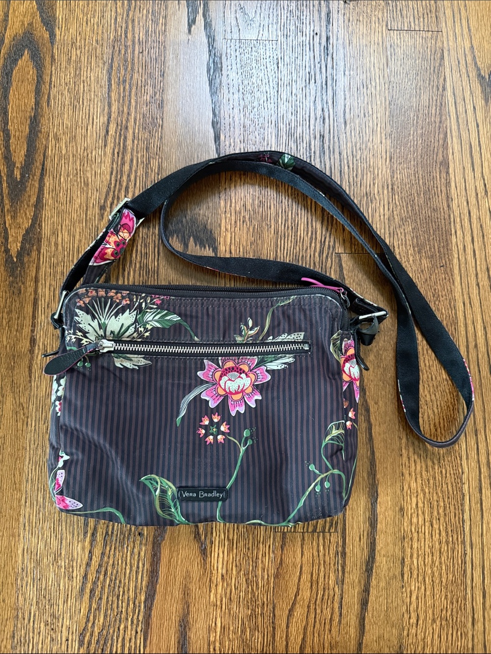 Vera Bradley Women’s Black Crossbody with Pink Floral Accents